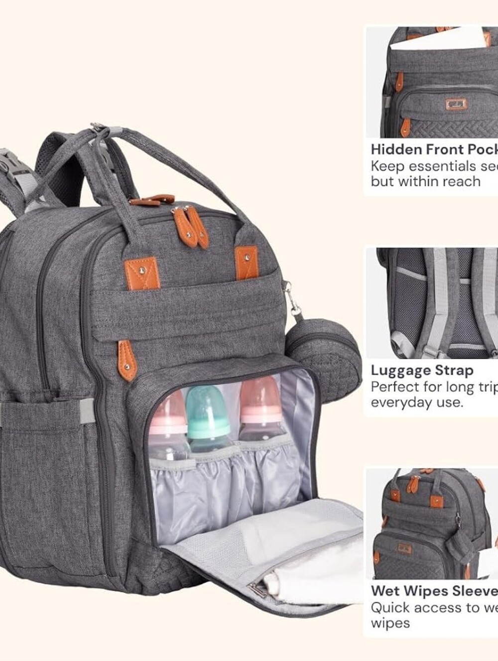 BabbleRoo Extra Large Diaper Bag Backpack, Expandable Baby Bag with 50% More